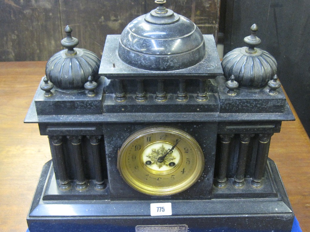 Appraisal: Architectural black slate mantle clock