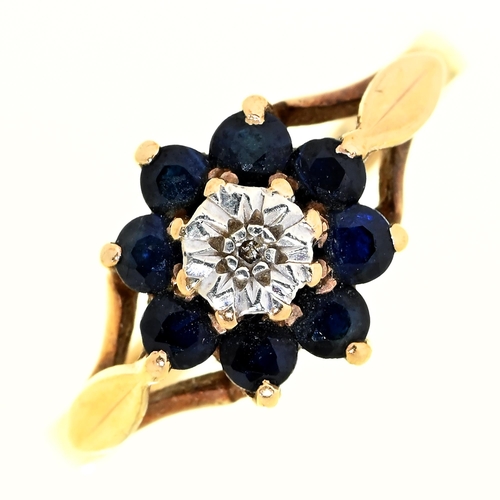 Appraisal: A sapphire and diamond cluster ring illusion set in ct