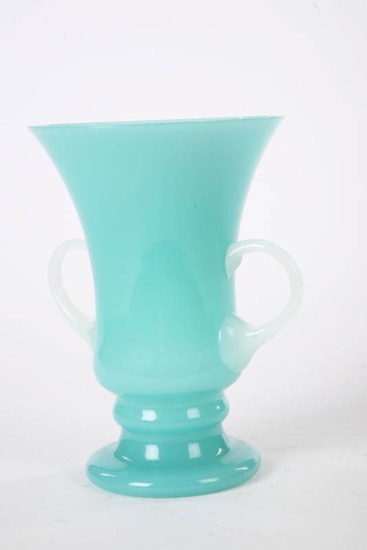 Appraisal: ART GLASS VASE Possibly Steuben Robin's egg blue urn form