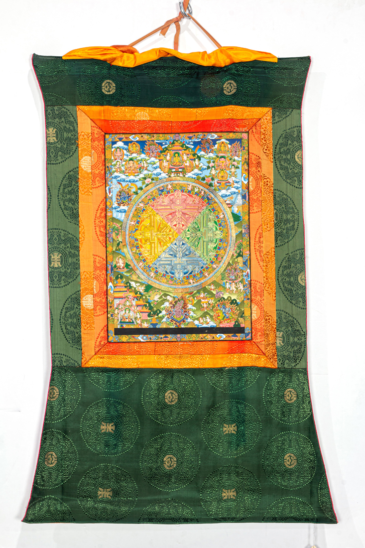 Appraisal: TIBETAN THANGKA MANDALA Tibetan thangka mandala mounted in silk brocade