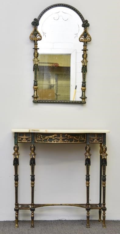 Appraisal: Egyptian Revival bronze and metal table with onyx top and