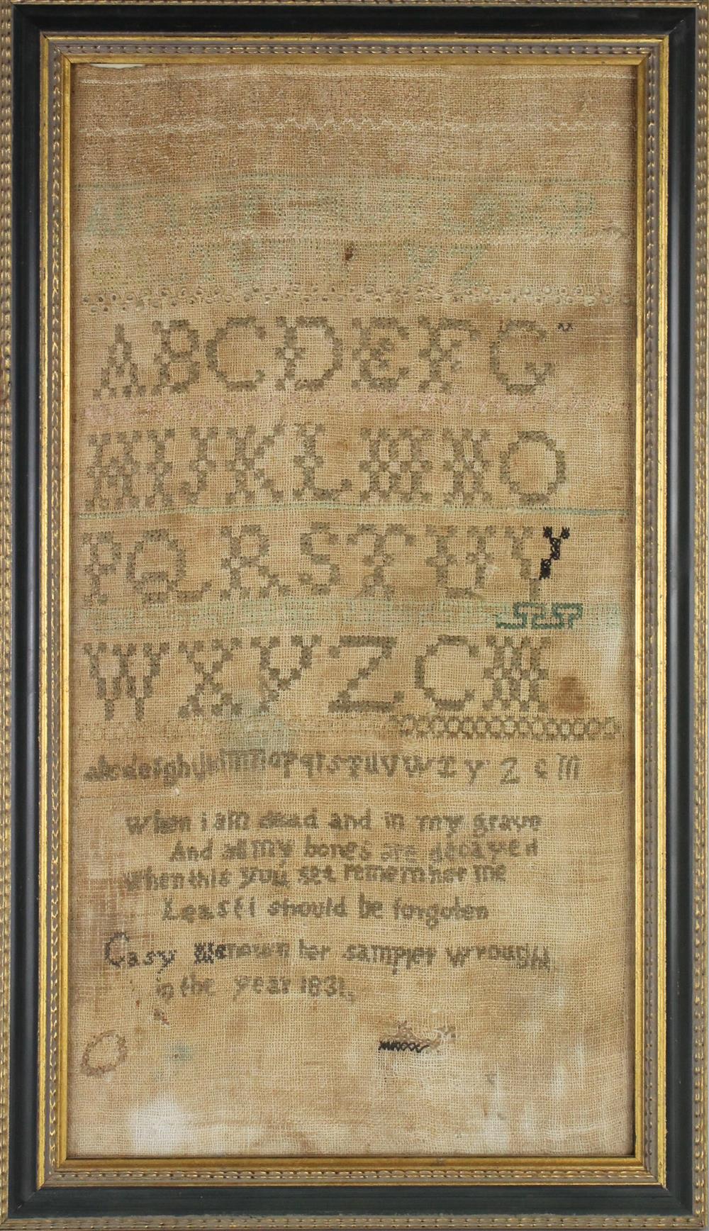 Appraisal: ENGLISH CASEY MCROWN NEEDLEWORK SAMPLER DATED silk on linen the