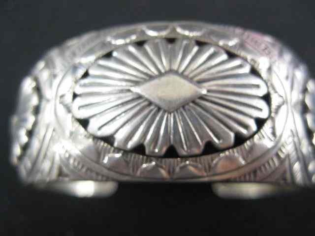 Appraisal: Indian Sterling Silver Cuff Bracelet triple medallion design signed A