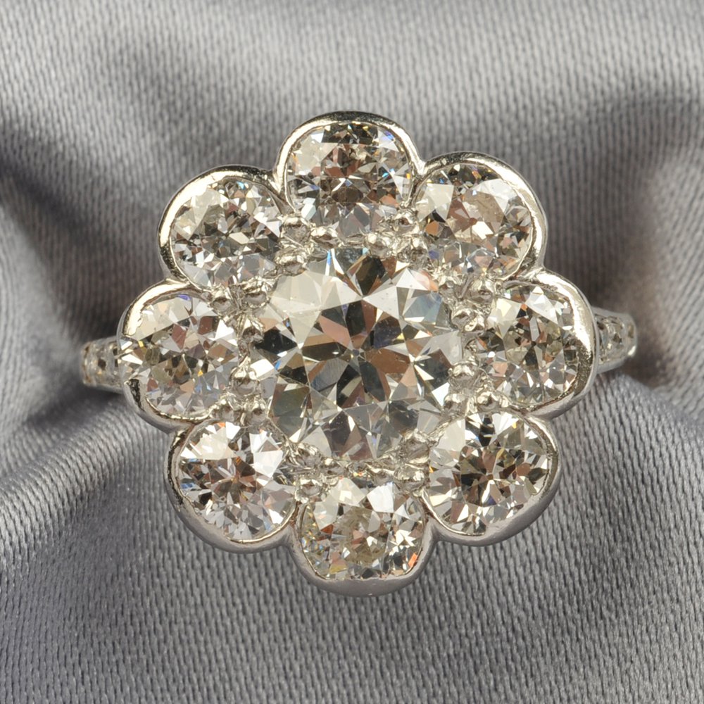 Appraisal: Edwardian Diamond Cluster Ring centering an old European-cut diamond weighing