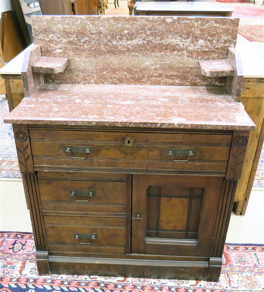 Appraisal: VICTORIAN MARBLE-TOP WALNUT WASHSTAND American c having a rectangular rose