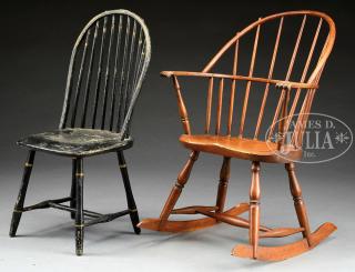 Appraisal: BOWBACK WINDSOR SIDE CHAIR AND SACK BACK WINDSOR ROCKER Late