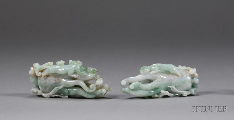 Appraisal: Pair of Jade Carvings stone of a lavender-gray with bright