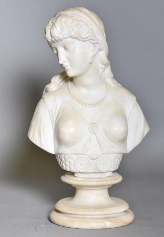 Appraisal: Alabaster sculpture of a woman mounted on a wood base