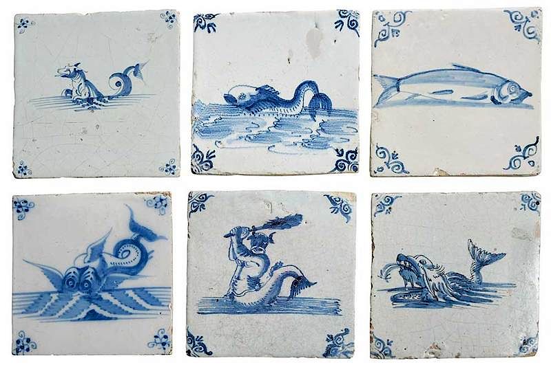 Appraisal: Sea Creature Delftware Tiles Dutch th early th century blue