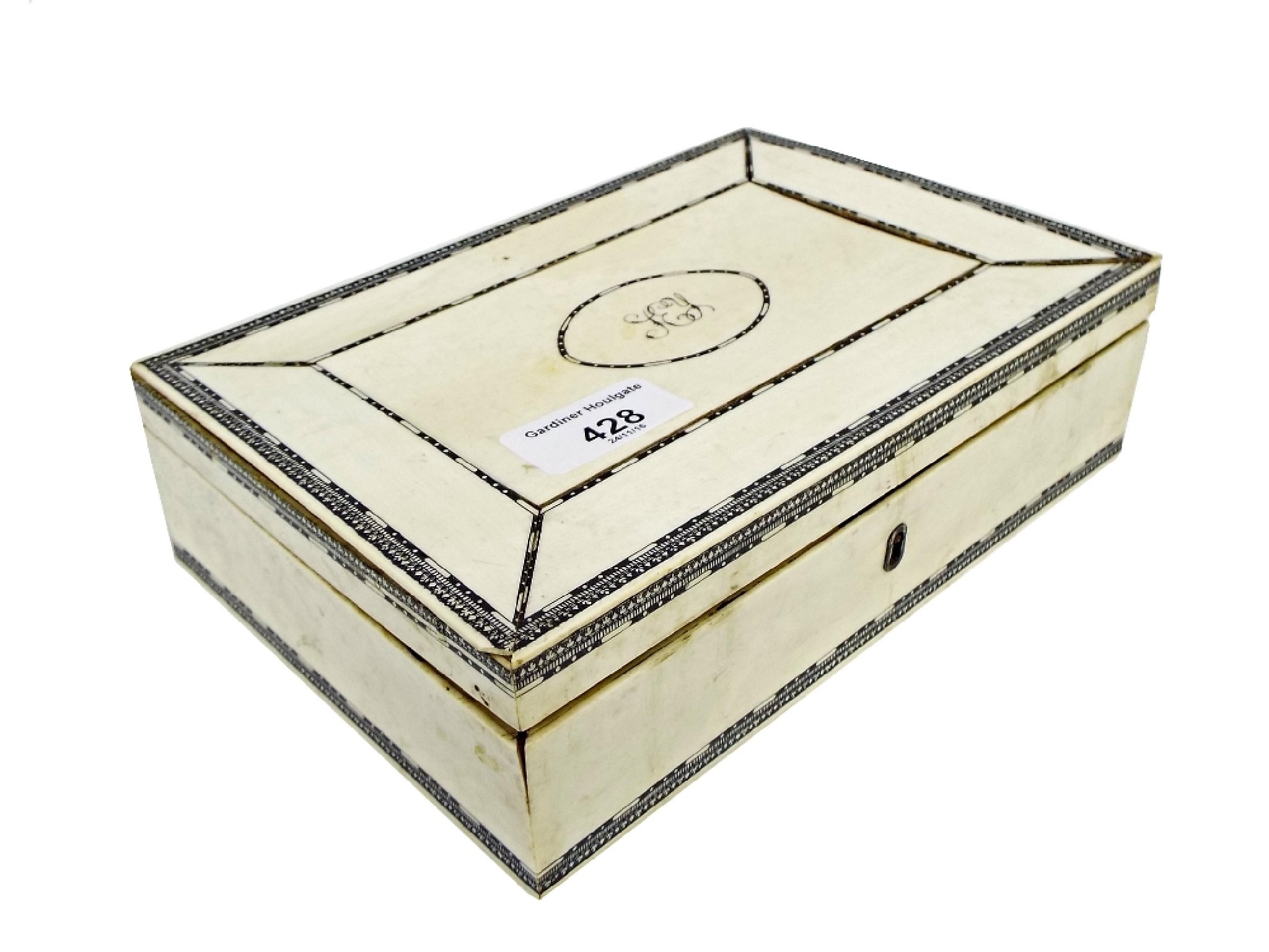 Appraisal: Indian ivory casket centrally decorated with a monogram long