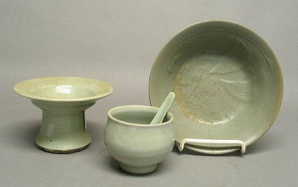 Appraisal: Two Korean celadon glazed containers Including a Goryeo glazed stoneware