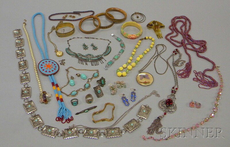 Appraisal: Group of Costume Silver and Wood Jewelry including Indian beadwork