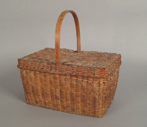 Appraisal: Maine Indian splint basket th c with bentwood handle stamped