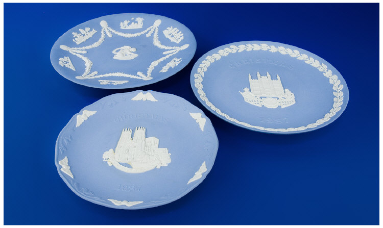 Appraisal: Three Wedgwood Plates Jasperware Christmas York Minster Jasperware Christmas Guildhall