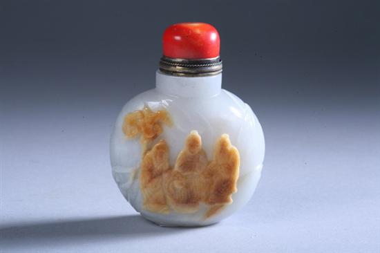 Appraisal: CHINESE GREYISH CELADON AND WHITE JADE SNUFF BOTTLE Of flattened