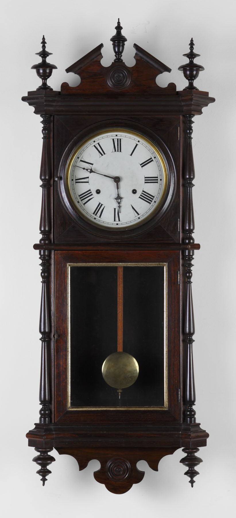 Appraisal: E N Welch Wall Regulator Rosewood case with turned columns