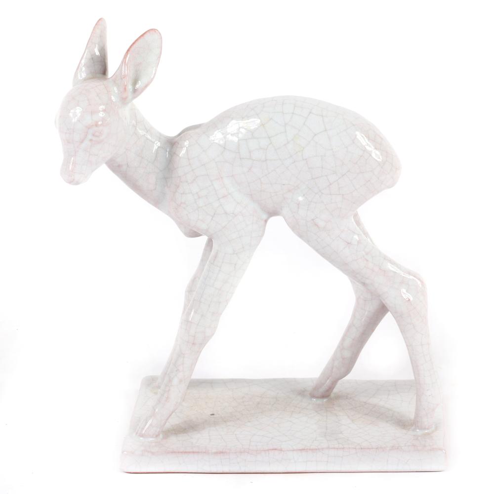 Appraisal: KARLSRUHE MAJOLIKA CERAMIC DEER FIGURE BY ELSE BACH CA S