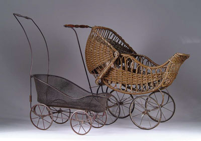 Appraisal: DOLL CARRIAGES The first is a charming wicker carriage with