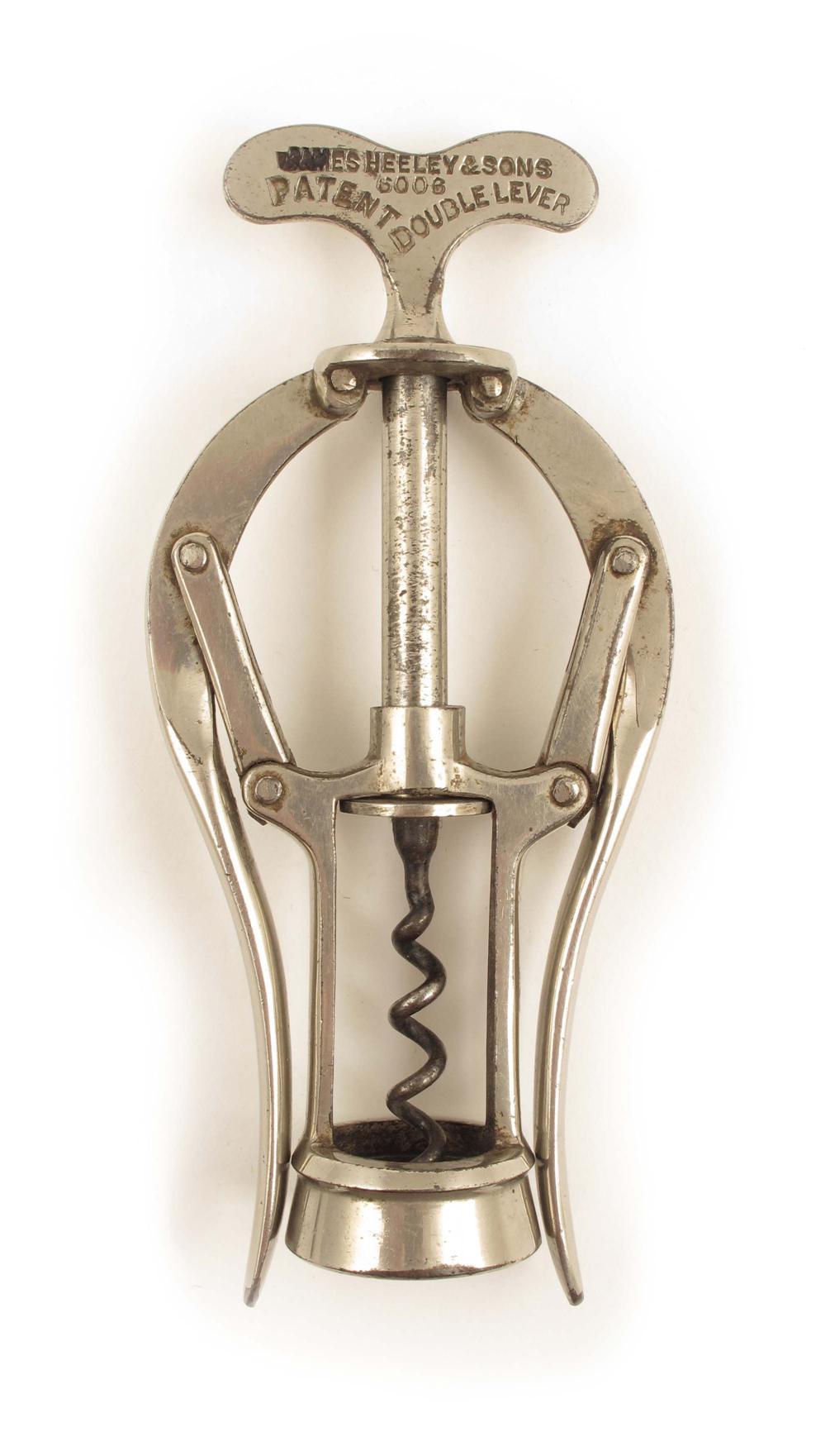 Appraisal: A James Heeleys nickel plated double lever corkscrew