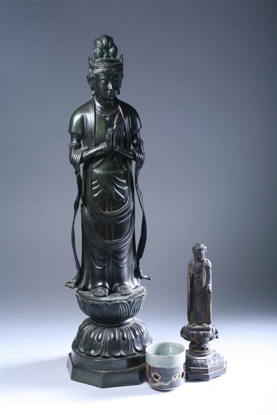 Appraisal: JAPANESE BRONZE FIGURE OF KANNON Sealed Together with a wood