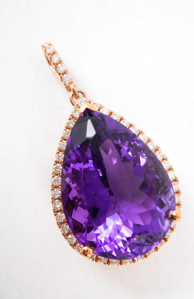 Appraisal: AMETHYST DIAMOND AND ROSE GOLD PENDANT The k gold pendant