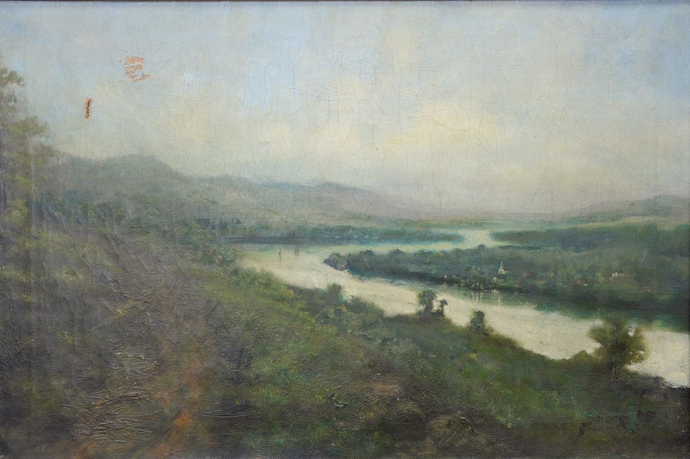 Appraisal: T Cole th Century River Valley Landscape oil on canvas