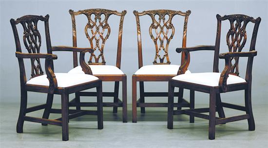 Appraisal: Chippendale style carved mahogany dining chairs set of eight comprised