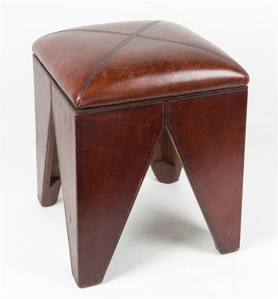 Appraisal: Sale Lot A Modern Leather Veneered Bench with a geometric