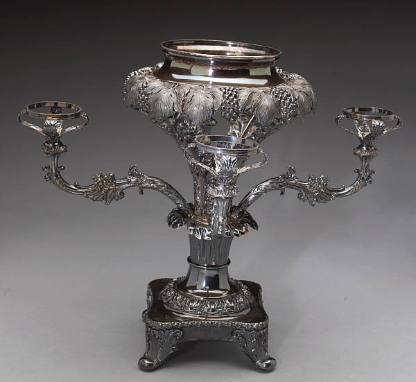 Appraisal: A Sheffield plate epergne frame with four armsUnmarked second quarter