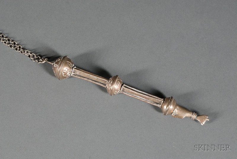 Appraisal: Polish Silver Torah Pointer th century apparently unmarked slender form