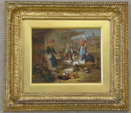 Appraisal: H C Bryant market scene oil on canvas with figures