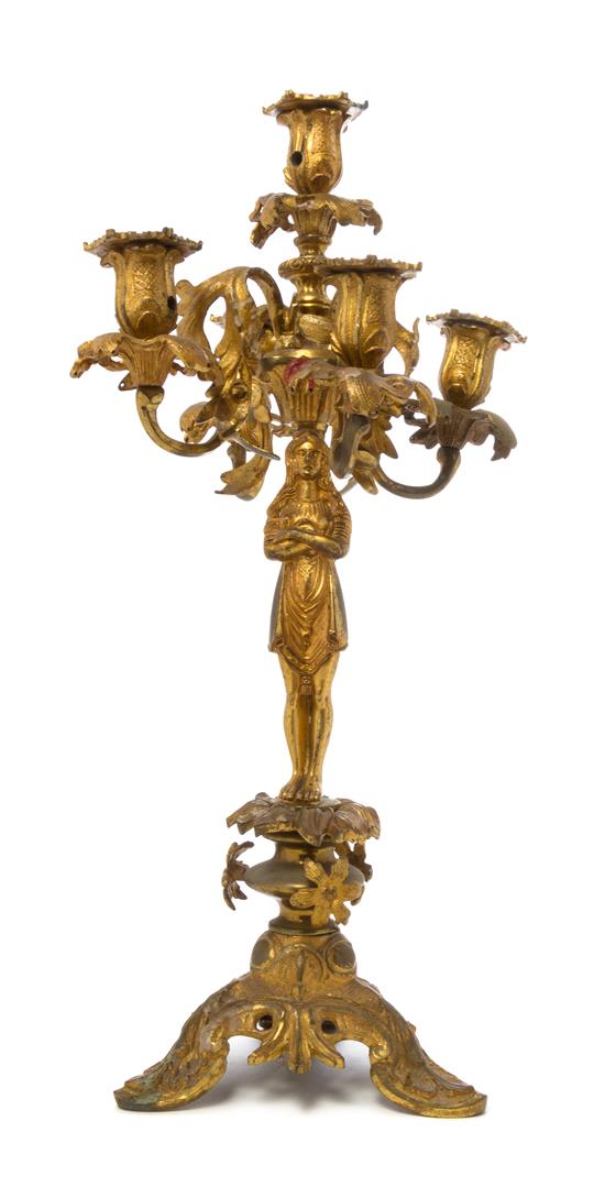 Appraisal: Sale Lot A Continental Gilt-Bronze Five-Light Candelabrum cast with a