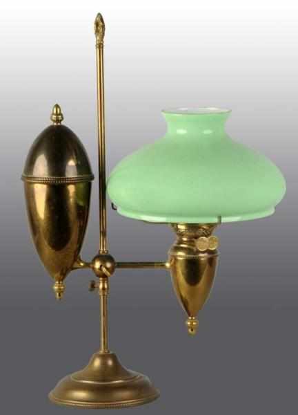 Appraisal: Brass Student Lamp Description Circa With large kerosene canister and