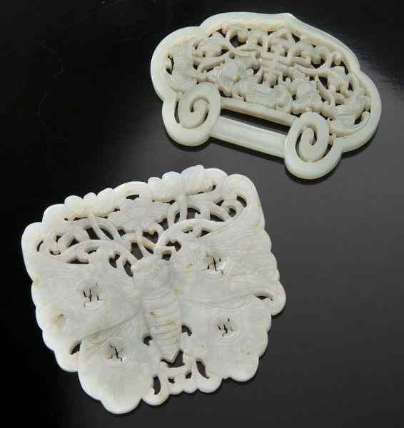 Appraisal: Pcs Chinese Qing carved jade including pendant depicting bats and