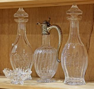 Appraisal: Waterford crystal stoppered decanters sterling mounted crystal ewer lot of