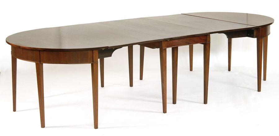 Appraisal: ANTIQUE HEPPLEWHITE THREE-PART DINING TABLE Circa In mahogany with square