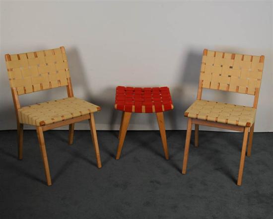 Appraisal: Four Jens Risom Chairs and one Footstool New metal tag