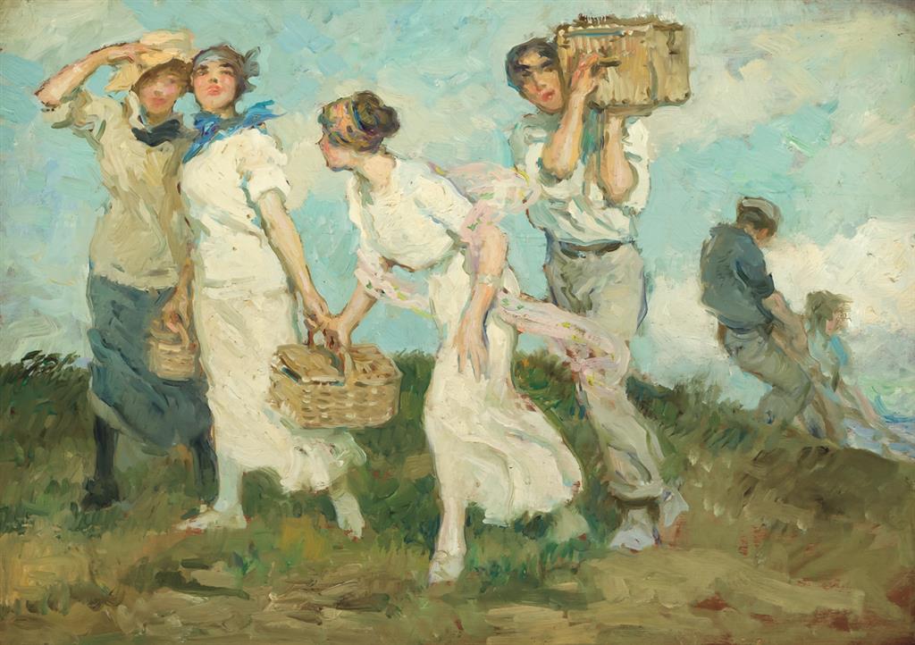 Appraisal: F LUIS MORA American - Picnic oil on panel unsigned