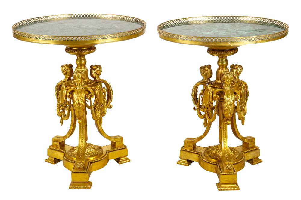 Appraisal: PAIR OF EMPIRE STYLE GILT BRONZE MALACHITE TABLESmodern each with