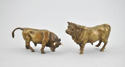 Appraisal: A Miniature Standing Bull and a Bull with Ivory Horns