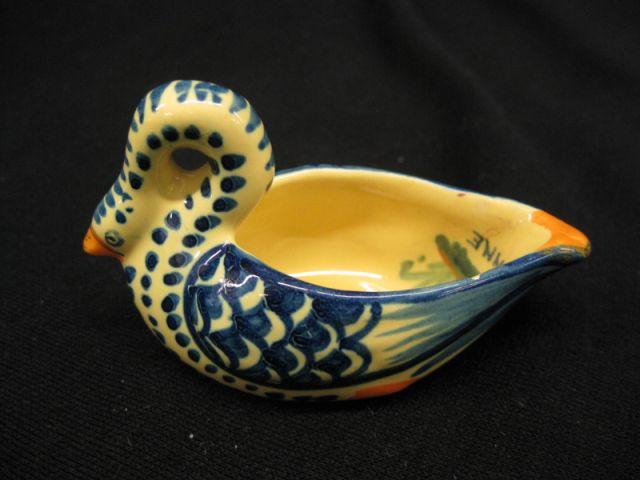 Appraisal: Quimper Pottery Figural Swan Salt Cellar signed Henroit long excellent