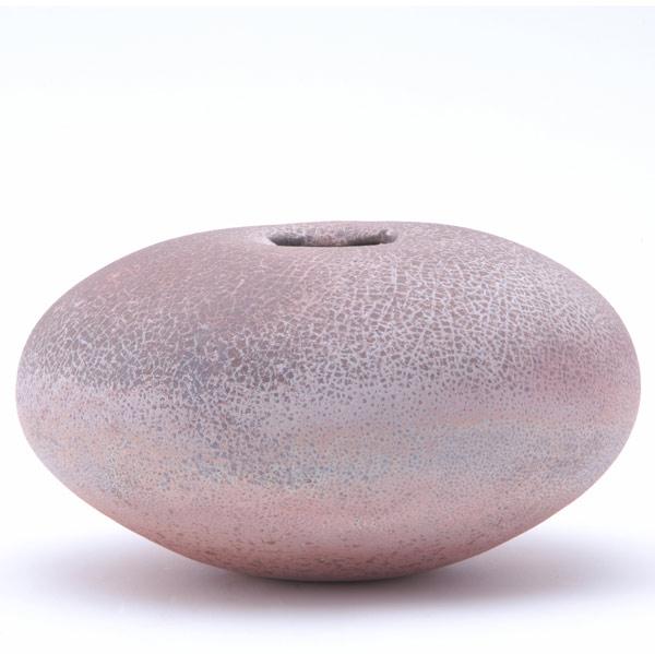 Appraisal: HARVEY GOLDMAN Pink crackle multi-fired earthenware squat vessel Provenance The