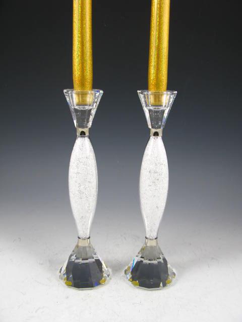 Appraisal: Pair of Swarovski Candlesticks baluster form with crystal filled standards