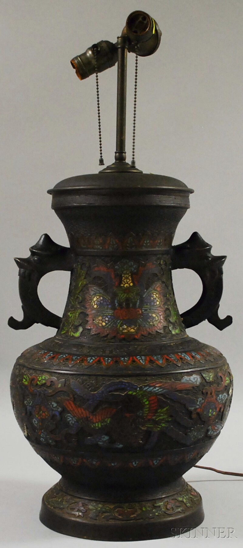 Appraisal: Chinese Champleve and Bronze Vase Table Lamp th th century