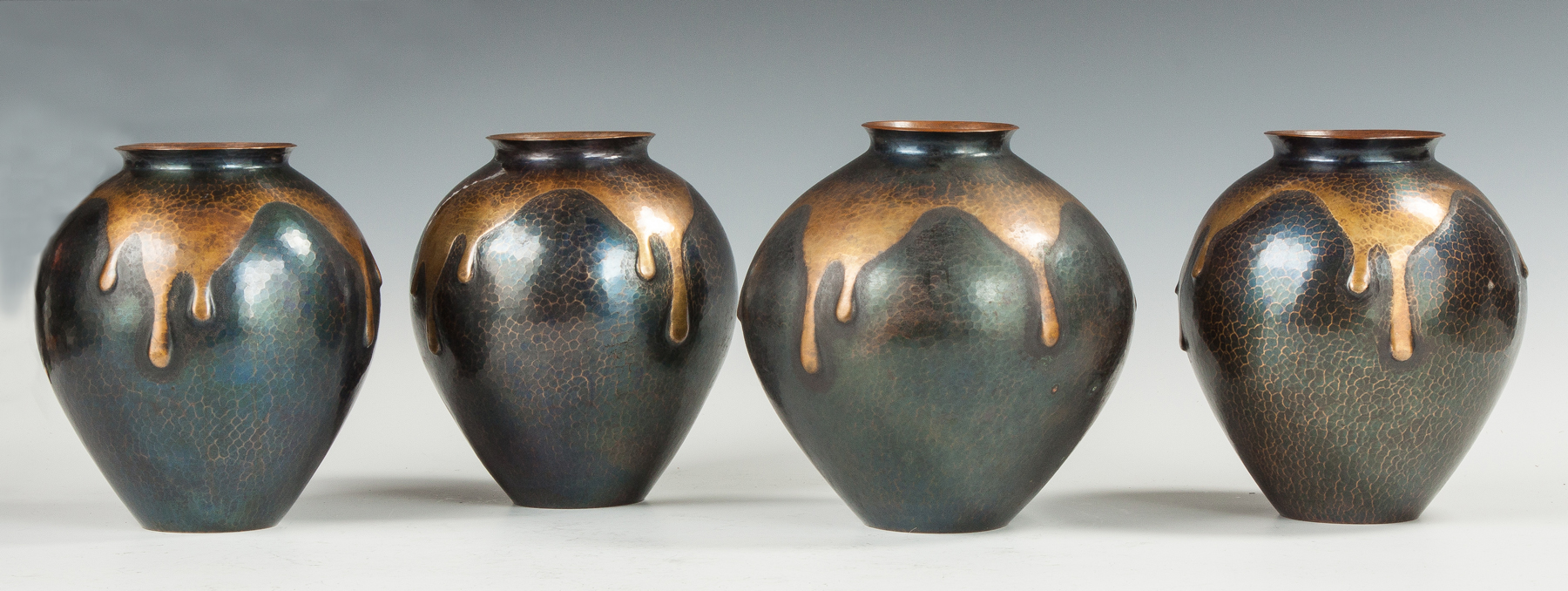 Appraisal: Gyokusendo of Japan Hand Hammered Copper Vases All Sgn