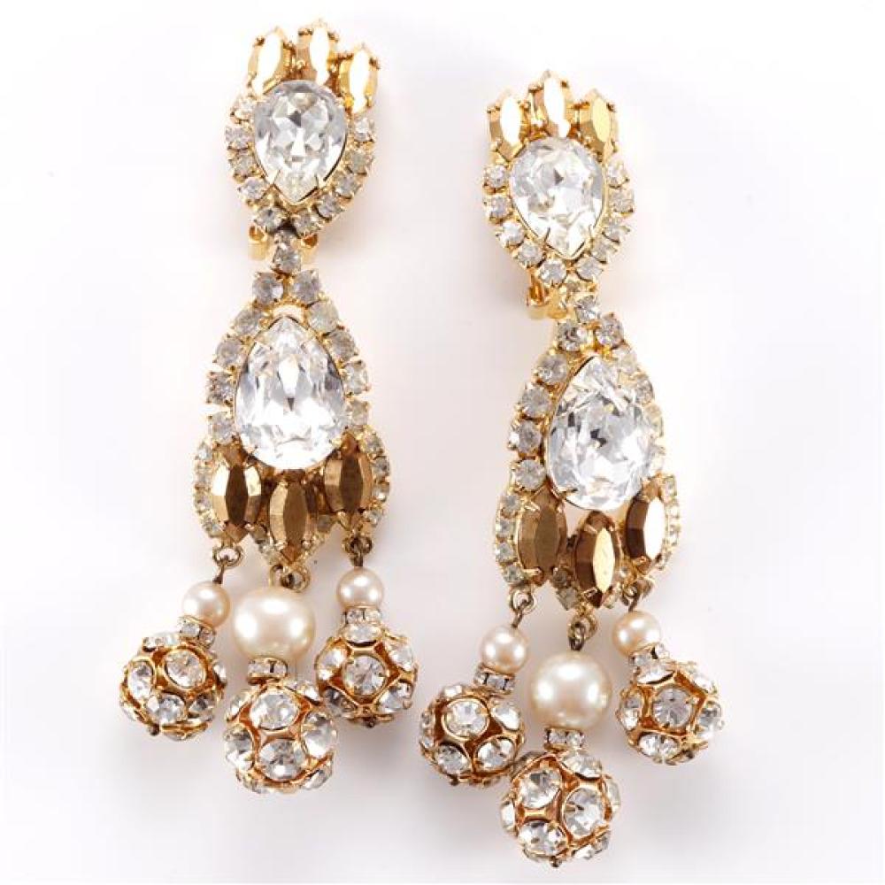 Appraisal: ROBERT SORRELL GOLD TONE EARRINGS WITH DIAMANTE AND AMBER COLOR