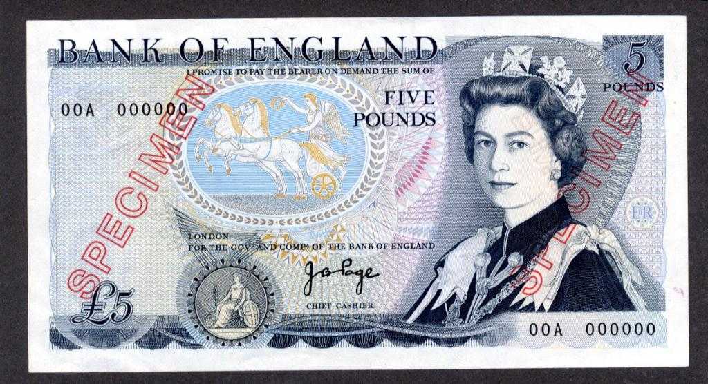 Appraisal: BANK OF ENGLAND J B PAGE FIVE POUNDS Serial no