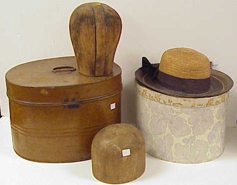 Appraisal: Two early hat boxes the first a metal oval box