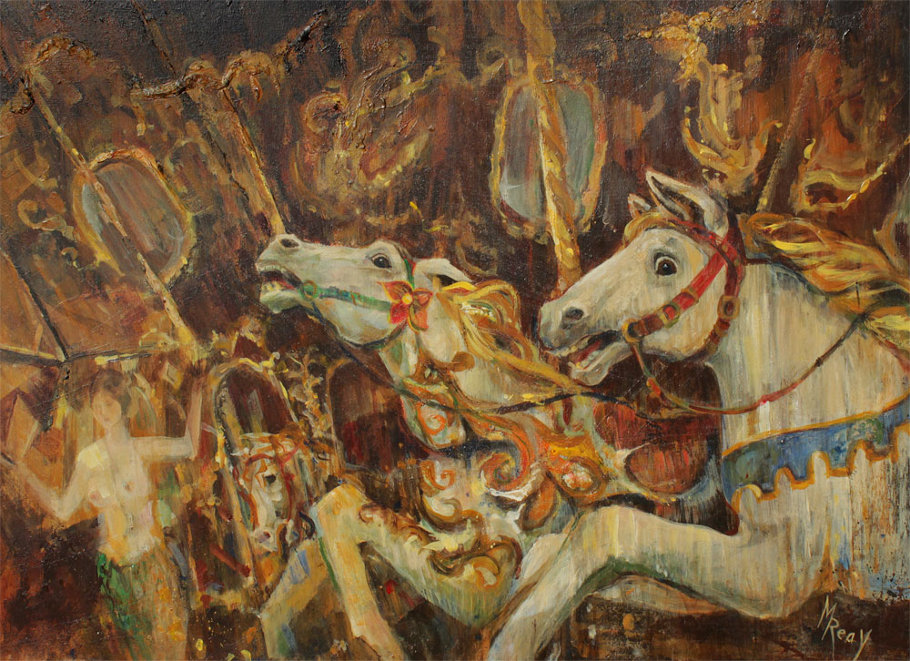 Appraisal: REAY Martine American - Surreal Carousel Scene with Horse and