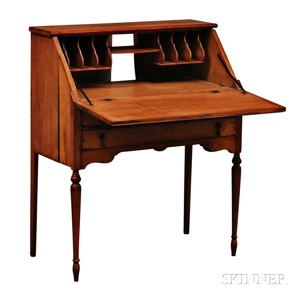 Appraisal: Maple Writing Desk th century the molded slant-lid opening to